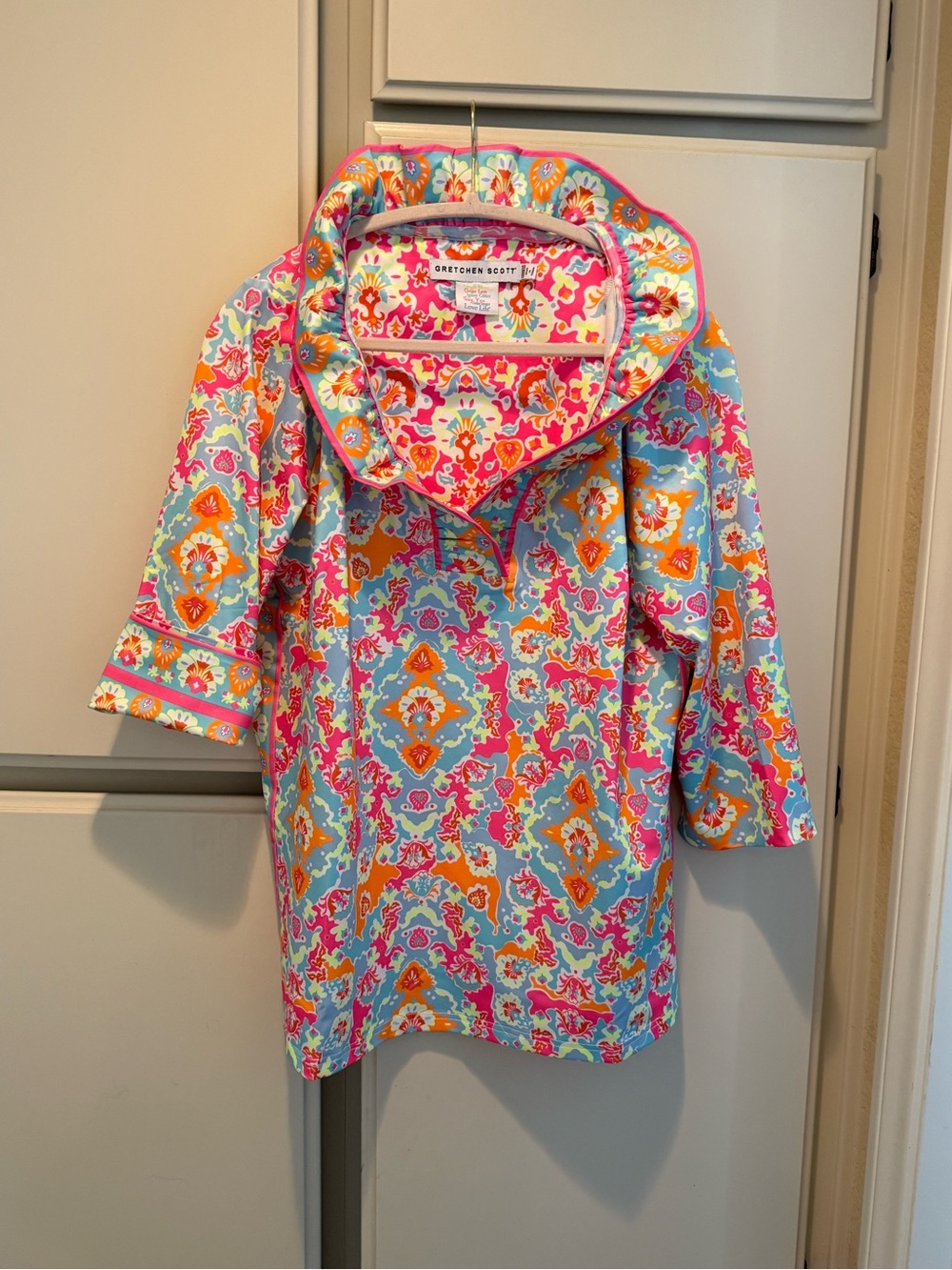 Gretchen Scott Designs Aqua, Pink & Orange Patterned Three-Quarter Sleeve Tunic
